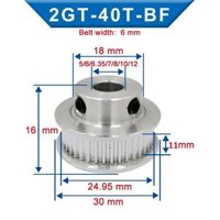 puly GT2 bước răng 2mm - 40 răng lỗ 6mm bảng 10mm