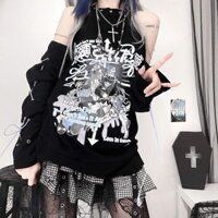 Punk Aiya Design Cross Top Culture Long Sleeve Necklace T T-shirt Binding Sweet Cool Strap off-the-Shoulder