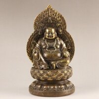 Pure Copper Sitting Lotus Buddha Worship Brass Buddha Decorative Furnishing Statue