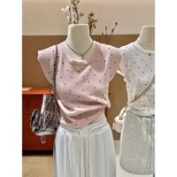 Pure Desire Chấm Bi Nhỏ Bay Tay Áo Len Nữ Mùa Hè 2025 Phong Cách Mới Slim-fit Ôm Hơn Nhìn Nhỏ Ngắn Quần Áo