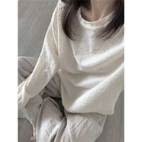 Pure Desire Họa Tiết Ba Chiều Màu Trắng Sữa Áo Thun Nữ Chống Nắng Dài Tay Áo Thường Ngày Lười Mùa Thu