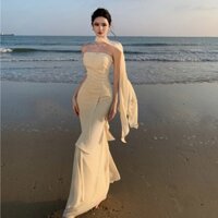 Pure Desire Hot Girl Đầm Đi Biển Xù Ruy Băng Nữ Mùa Hè Đầm Đi Biển Kỳ Nghỉ Một Mảnh Đầm Dài