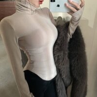 Pure Desire Xếp Chồng Cổ Cao Đáy Áo Sơ Mi Bên Trong Phù Hợp Với Xuân Thu 2023 Phiên Bản Hàn Quốc Dài Tay Áo Thun Nữ Hot Girl Skinny Slim