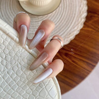 Pure Hand-Weared Nail Nhấp Nháy Pha Lê Mắt Mèo Phong Cách Mới Trắng Bên Ánh Sáng Ánh Trăng Trắng Làm Móng Tay Có Thể Tháo Rời Miếng Dán Móng Tay