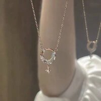 Pure Silver 999 Star Moon Sterling Silver Necklace for Women Ins Light Luxury Minority Design Dream-Catching Star River Advanced Clavicle Chain for Girlfriend Fr3q