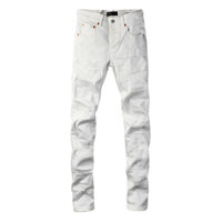 Purple new fashionable men denim white slim fit elastic patch design high-quality men jeans