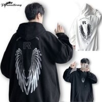 PURUILONG Áo Hoodie Thể Thao Tay Dài Dáng Rộng In Hình Đôi Cánh Thiên Thần Phong Cách Hip Hop Hàn Quốc Dành Cho Nam Nữ M-5XL