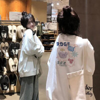 PUYE Áo nỉ dài tay mùa đông nữ Áo nỉ lỏng lẻo không có mũ trùm đầu Áo nỉ in ấn đơn giản dễ thương 100% cotton