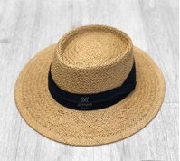 Pvn17048 mũ cói đi biể, mũ cõi gắn ruy băng xếp nếp siêu sang