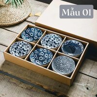 Pvn31572 bộ 6 bát ăn cơm men sứ nhật bản hoa văn sắc xưa giả cổ bát nhật, bát ăn cơm nhật