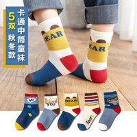 Pvn35272 set 5 đôi tất cao cổ thu đông dày dặn hoạ tiết đáng yêu cho bé