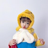 Pvn38828 mũ trẻ em mùa đông lót lông hình vịt con siêu cute, nón kèm khăn siêu ấm tai gấu cho bé