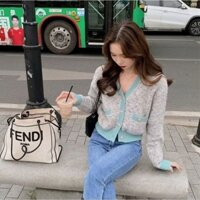 🍀PY252051450 ÁO LEN CARDIGAN CỔ V VIỀN NÚT CÓ TÚI THỜI TRANG NỮ FREESIZE DƯỚI 60KÝ🍀