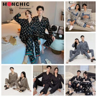 Pyjama nam nữ dài tay lụa cao cấp đồ mặc nhà pijama đồ bộ đôi nam nữ đồ ngủ đôi set quà tặng couple sang trọng