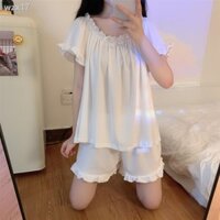 pyjama nữ Nhật Bản mềm mại kiểu dáng quần đùi ngắn tay có thể mặc bên ngoài công chúa phong cách nhà phục vụ