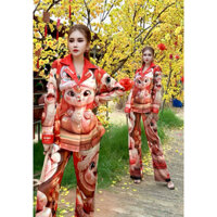 PYJAMA Thiết kế GẤM SAO BĂNG in 5D tay dài - Quần Tây (dài 100cm)(38-70kg)