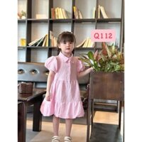 Q112 Váy hồng caro tay phồng cổ sơ mi cho bé 8-26kg