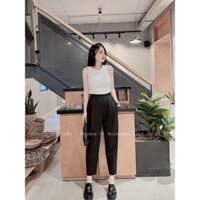 Q202  QUẦN BAGGY NỮ CẠP CHUN ĐEN KEM