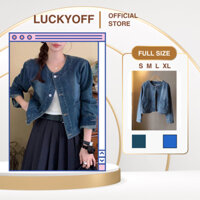 Q3 Áo khoác jean croptop dài tay khoác bò nữ cổ tàu form vừa phong cách Ulzzang