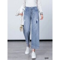 Q48-Quần Jeans 9 Tấc Wash Đùi Phối Lưng Thun