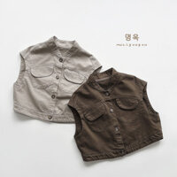 [QCCC-Mẹ Shubim]-A25- Áo Khoác gile thô cổ tàu - túi hộp ngực- Phong Cách Hàn Quốc Dễ Phối Đồ Cho Bé