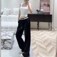 Qfir Miu Miu 23 Autumn and Winter New Special-Interest Design Fashion Brand Jacquard Contrast Color Letter Elastic Band Casual Pants