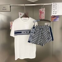 QGVH DIOR 23 new D classic letter stripe print short sleeve jacquard round neck T women's summer