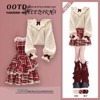 Qi HAO Thu Đông Mặc Trọn Bộ Phong Cách Mới Màu Đỏ Chanel Phong Cách Dệt Kim Áo Len Phù Hợp Với Mỏng Hơn Nhìn Sling Đầm Hai Mảnh✨122624✨