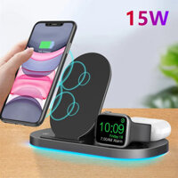 Qi Sạc Không Dây Đứng 3 Trong 1 Nhanh Chóng Sạc Dock Trạm Cho Iwatch 8 7 Airpods Pro 3 2 Cho iPhone 15 14 13 12 Pro Max