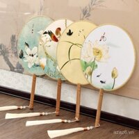 [Qian Li] Quạt tròn phong cách cổ điển, quạt múa một mặt với tay cầm gỗ, quà tặng hộp quà phong cách Trung Quốc