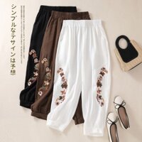 Qianqian QQ Tik Tok Bán Chạy Kích Thước Lớn Xuân Hè Retro Phong Cách Dân Tộc Thêu Hoa Nữ Rời Vải Lanh Cotton Quần Legging Thường Ngày Vải Lanh Dài Đến Mắt Cá Chân Quần Bán Chạy