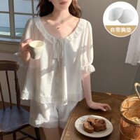 Qianqian Quần Áo Nữ QQ Khuyến Mãi Sản Phẩm Mới Bộ Đồ Ngủ Phong Cách Công Chúa Hàn Quốc Nữ Quần Short Tay Ngắn Mùa Hè Có Miếng Lót Ngực Cao Cấp Cloud Cotton Loungewear Bộ Đồ Hai Mảnh Bán Đặc Biệt