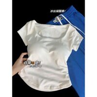 QIANYI nguyên chất cotton trắng kèm miếng độn Áo thun ngắn tay thiết kế mùa hè hot girl ngắn tay