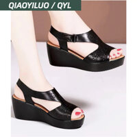 Qiaoyiluo. Giày nữ. Dép hở mũi đế dày cao gót. Dép đế dày có giày cao gót. Giày nữ đi biển bên ngoài