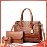 [Qiflying.vn] 3 Ví Và Túi Xách Họa Tiết Cá Sấu Da PU Túi Tote Nữ Dành Cho Nữ