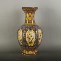 Qingqianlong Leo Hoa Vẽ Vàng Men Nhiều Màu Sắc Hoa Chim Lục Giác Bình Sứ Cổ Nhà Đồ Trang Trí Trung Quốc Cổ Cổ Cổ 25 / 3.113.21s4 LP6E