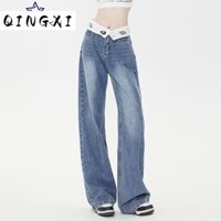 QINGXI quần ống rộng quần nữ jean Phong cách INS Dễ thương Casual WNK23A0UUC 43Z231025