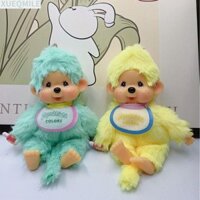 Qinzhuan Monchichi Idols Love Beans Búp bê sang trọng, Mặt dây chuyền túi đồ chơi nhồi bông trang trí 15cm, Quà tặng móc chìa khóa màu xanh hồng