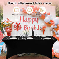 Qj Đen Trắng Khách sạn Co Giãn Khăn Trải Bàn Hình Chữ Nhật Co Giãn Thanh Cocktail Khăn Trải Bàn Trang Trí Ngoài Trời Màu Trơn Khăn Trải Bàn