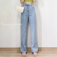 QJ2 (Hình thật) Quần Jean nữ ống suông lưng cao