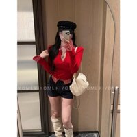 QKOOLE Mùa Thu 2024 Phong Cách Mới Phiên Bản Hàn Quốc Khâu Kẻ Sọc Giả Áo Len Hai Mảnh Nữ Mỏng Hơn Nhìn Ve Áo Dài Tay S