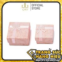 QMJ Hộp nơ hồng đựng nhẫn trang sức bạc phụ kiện thời trang và dây chuyền thiêt kế đơn giản giấy hoa vân thơm