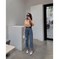 QNU205 - QUẦN JEANS SUÔNG XANH BẠC GẤP GẤU TO M650