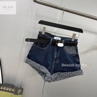 QNU206 - QUẦN SOOC JEANS XANH ĐẬM GẤP GẤU DIO
