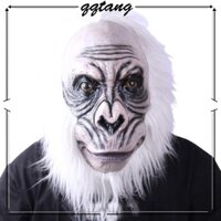 Qq * Animal Baboon cho đầu Mũ bảo hiểm khỉ cao su có tóc trắng cho trang phục Halloween Tiệc kinh dị Người lớn