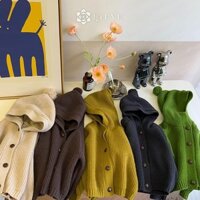 Qrhyk Trẻ Em Dệt Kim Áo Len Cardigan Thu Đông Dễ Thương Màu Trơn Áo Khoác Đơn Có Mũ Trùm Đầu Cho Bé Cardigan Bé Trai Bé Gái Áo Khoác Mới