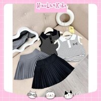 QT102 - Set bộ bé gái, Set áo kẻ sát nách chân váy xếp ly cho bé gái