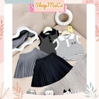 QT102 - Set bộ bé gái, Set áo kẻ sát nách chân váy xếp ly cho bé gái