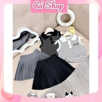 QT102 - Set bộ bé gái, Set áo kẻ sát nách chân váy xếp ly cho bé gái