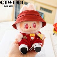 Qtwoof Quần yếm bình sữa cho bé, Mũ nón nơ Trò chơi trang điểm 17cm Quần áo búp bê Labububububu, Bộ giày quần áo màu đỏ dễ thương Quà tặng cho trẻ em